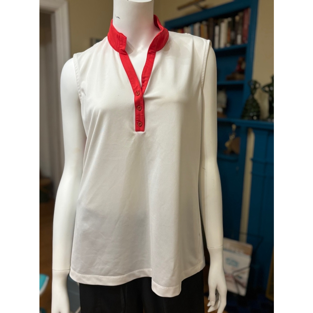 EP New York Sleeveless Golf Polo XL White and Red.